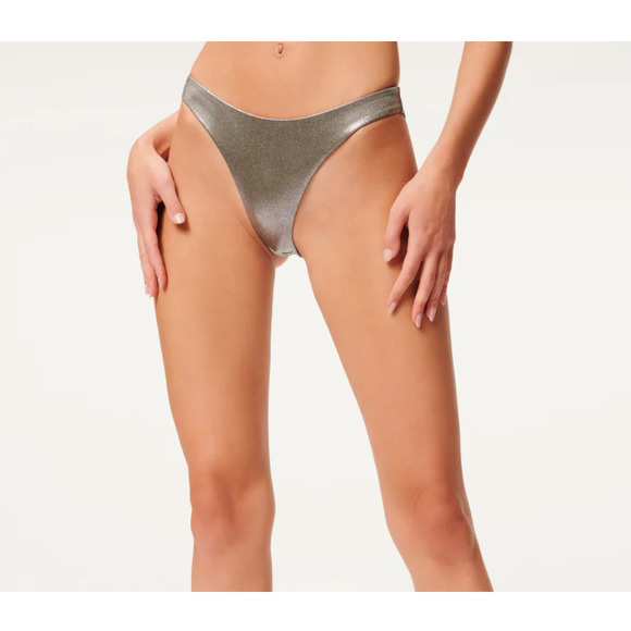 nwt good american METALLIC BETTER BIKINI BOTTOM in stormy foil size 0/XS - Picture 1 of 2